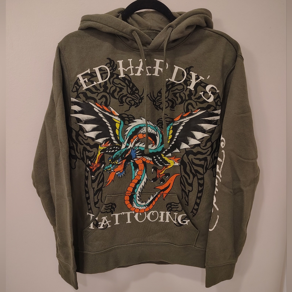 Ed Hardy Dragon Wings Olive Pullover Hoodie